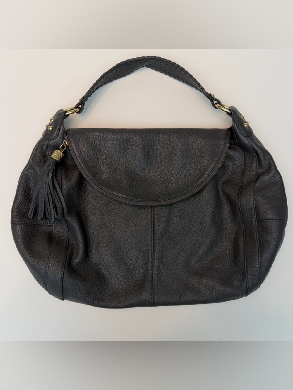 Onna Ehrlich “Rachel” Black Pebbled Leather Hobo Shoulder Bag